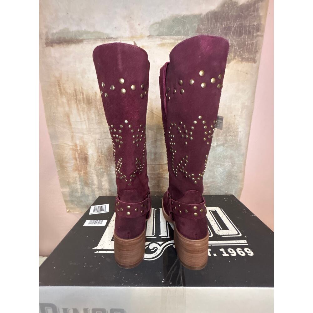Dingo Troubadour Women's Burgundy Suede Studded Tall Western Boot Round Toe 9.5M - Picture 10 of 16